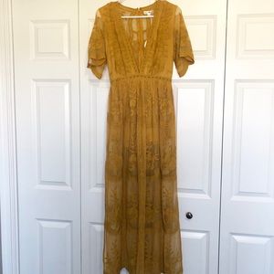 Honey mustard yellow maxi lace romper